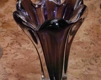 1960s Vintage Hand-blown Czech Bohemian art glass vase designed by master glass artist Josef Hospodka for the Chřibská Glassworks. It is in the Murano Style "Sommerso"