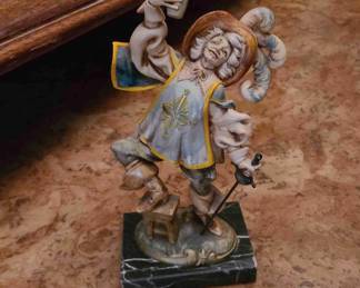 Circa 1960s Italian Vintage Hand-painted FONTANINI Sculpture of a "Toasting Musketeer (#732)" on a Genuine Black Carrara Marble Base. HIGHLY STYLIZED and HIGHLY NOSTALIC PIECE OF ITALIAN ART!!