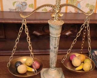 1960s-1970s Authentic Vintage Italian Neoclassical Ornate Gilt Brass Balancing Scale of Justice. Made from Polished Italian Alabaster Stone by GUILIANI!!