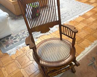 Antique style high back spindle rocking chair 