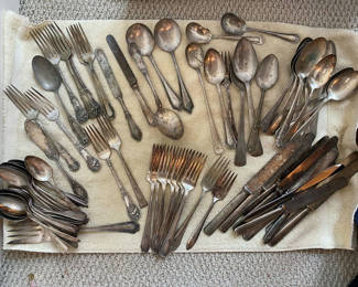 Lot 114: Vintage Flatware Assorted Pieces Sheffield, Nickel Silver, 75+ Pcs.
