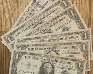 Lot 18: Six 1957 Various Series Silver Certificate One Dollar Bills Us