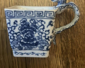 Lot 5: Chinese Dragon Handled Blue Transferware Teacup