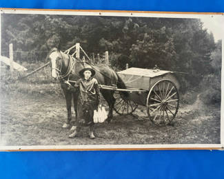 Lot 130: A Boy Delivering Milk Walking Alongside a Horse and Cart Photo