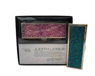 Judith Leiber Real Crystal Stones Compact Mirrors – Pink & Blue/Green