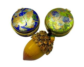 Butterfly Cloisonné & Jeweled Acorn Trinket Box Collection