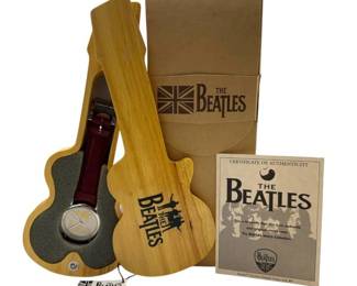 The Beatles Collector’s Wristwatch with Guitar-Shaped Wooden Display Case, COA & Original Box