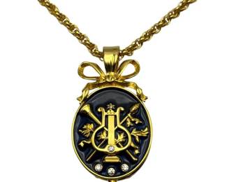 Vintage Nolan Miller Gold-Tone Musical Lyre Magnifying Glass Pendant Necklace