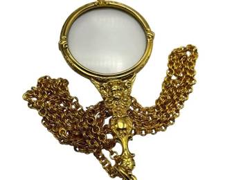 Vintage Joan Rivers Gold-Tone Cherub Magnifying Glass Pendant Necklace