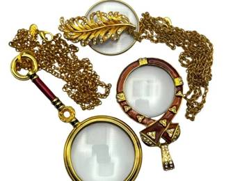 (3) Vintage Magnifying Glass Pendant Necklace Collection