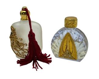 Vintage Decorative Perfume Bottle Pair with Gold-Tone Accents