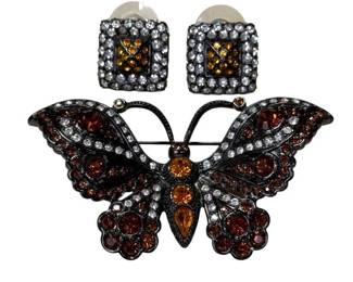 Nolan Miller Rhinestone Butterfly Brooch & Earrings Set
