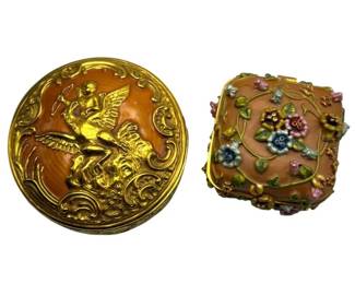 Joan Rivers Gold-Tone Jeweled Cherub & Floral Trinket Boxes