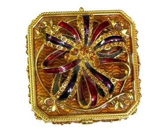 2007 Joan Rivers Enamel & Rhinestone Bow Brooch, Earrings & Trinket Box Set