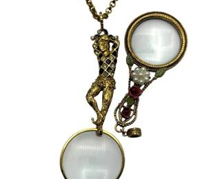 Vintage Joan Rivers Gold-Tone Figural & Floral Magnifying Glass Pendant Necklaces
