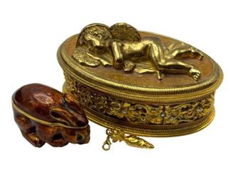 Berebi Cherub & Rabbit Enameled Trinket Boxes