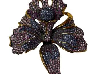 Joan Rivers Pavé Rhinestone Iris Flower Brooch