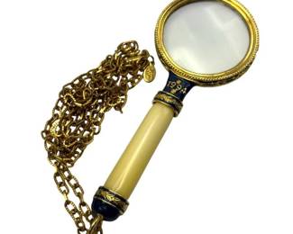Joan Rivers 1984 Enamel & Gold-Tone Magnifying Glass Pendant Necklace