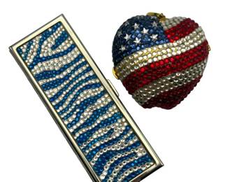 Estée Lauder American Flag Crystal Heart Powder Compact & Judith Leiber Crystal Zebra Compact Mirror