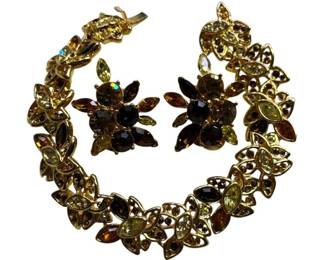 Nolan Miller Rhinestone Floral Bracelet & Clip-On Earrings Set