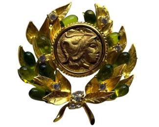 JBK Jacqueline B. Kennedy Coin & Olive Wreath Brooch