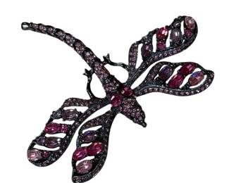 Kenneth J. Lane Pink Rhinestone Dragonfly Brooch