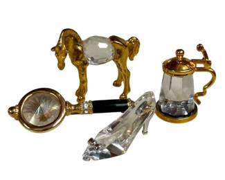 Swarovski Crystal Miniature Figurine Collection – Horse, High-Heel Shoe, Magnifying Glass & Beer Stein