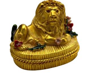 Gold-Tone Lion & Floral Trinket Box