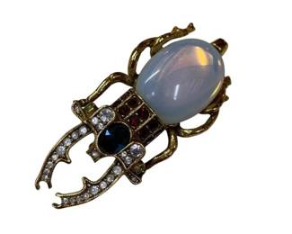 Joan Rivers Jeweled Beetle Brooch with Opalescent Cabochon