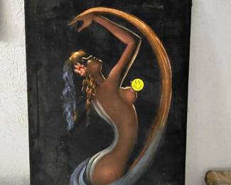2 black light uv reflective paintings on black velvet circa 1960s in this sale.  Both are signed Wong
