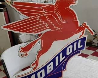 Large Mobil OIl porcelain sign with flying red horse pegasus