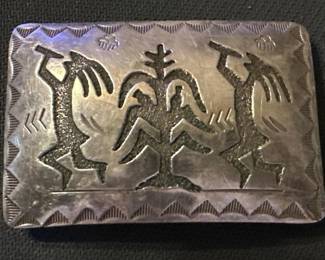sterling silver buckle native american artist signed Kokopelli & corn