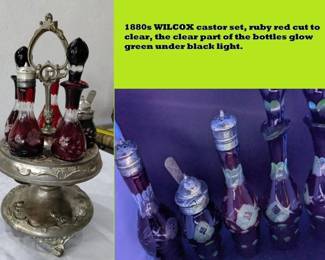 1890s Wilcox Ruby red cut to clear Victorian castor set