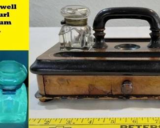 antique double ink well pen stand