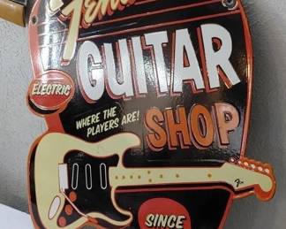 Large Fender Guitar shop porcelain sign