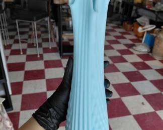 large Fenton powder blue stretch glass vase 