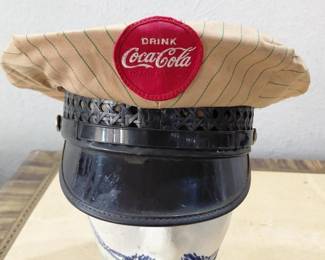 Coca Cola 1960s delivery man truck driver's pinstripe visor cap
