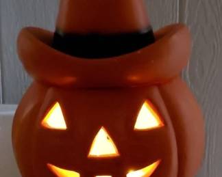 vintage pottery cowboy jack o lantern, probably by Comanche Pottery (Texas)