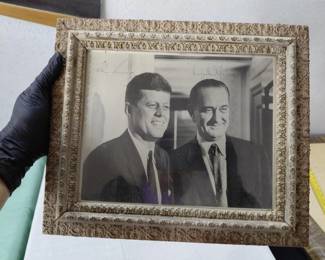1960s Texas campaign photo of LBJ & JFK with signatures that were probably signed by both men's secretaries.  This was given to a Navarro County farmer in the 1960s during their campaign. 