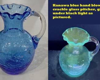 Kanawa hand blown cobalt blue crackle glass pitcher