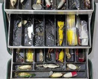 Several collections of old fishing lures in this auction