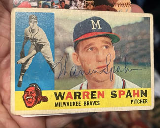 Lot 49: 1960 Topps Warren Spahn Autographed Baseball Card With Coa HOF Milwaukee Braves