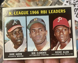 Lot 70: Topps Baseball Card 1966 RBI Leaders Hank, Aaron Roberto, Clemente,Richie Allen