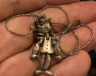 Lot 158: Sterling Siver 1930s Popeye Reticulated Necklace & Pendent