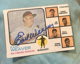 Lot 127: Earl Weaver Orioles 1973 Top Autographed Baseball Card COA HOF
