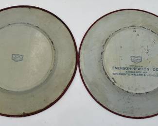2 1905 Tin Vienna Art Plates Incl. Advertising Emerson Newton Implement Co. In Kansas City