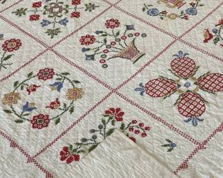 Hand Quilted & Cross-Stitched Album Quilt