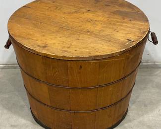 Round Wooden Advertising Coffee Bin, Country Store Display for Bulk Coffee, Jewett & Sherman Co., Milwaukee Original Stenciling