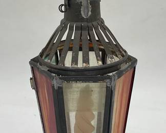 Small Tin Candle Lantern with Stained Glass