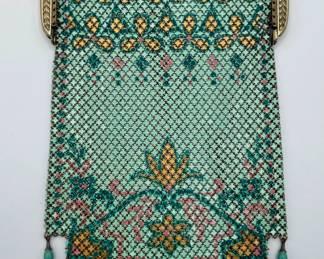 Fabulous Art Deco Mandalian Enameled Mesh Bag, Purse, 1920's